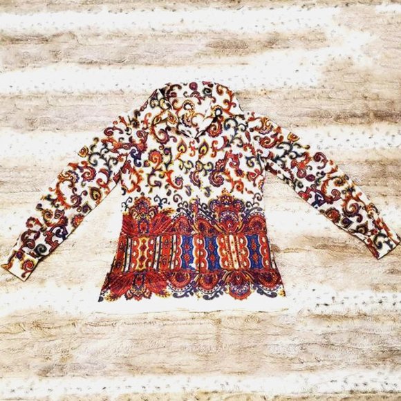 Vintage White Sheer Paisley Button Up Blouse - Picture 2 of 5